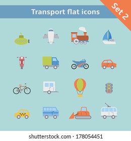 Transportation flat icons set of passenger train tram taxi isolated vector illustration
