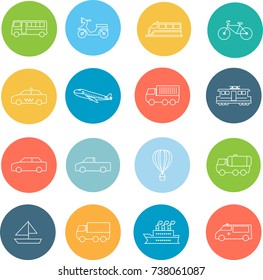 transportation flat icons in thin line style