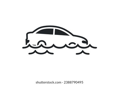 Transportation flooded. Car broke down. Illustration vector