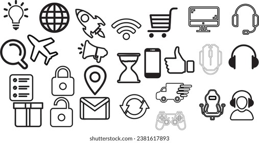 transportation, game and  communication icon set