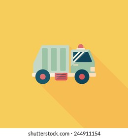 Transportation Garbage truck flat icon with long shadow,eps10