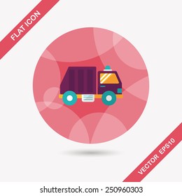Transportation Garbage truck flat icon with long shadow,eps10