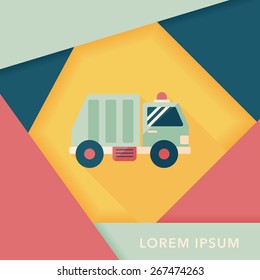 Transportation Garbage truck flat icon with long shadow,eps10