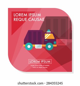 Transportation Garbage truck flat icon with long shadow,eps10