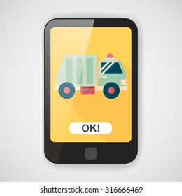 Transportation Garbage truck flat icon with long shadow,eps10