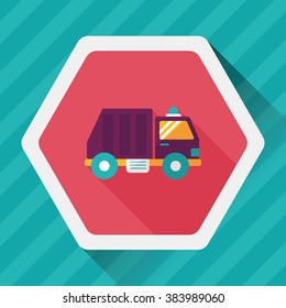 Transportation Garbage truck flat icon with long shadow,eps10