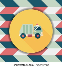Transportation Garbage truck flat icon with long shadow,eps10