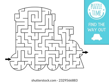 Transportation geometrical maze for kids. Preschool printable activity shaped as train. Simple railway transport labyrinth game or puzzle for children with engine
