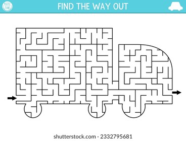Transportation geometrical maze for kids. Preschool printable activity shaped as truck. Simple city transport labyrinth game or puzzle for children with lorry
