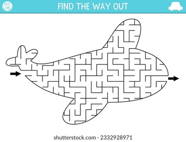 Transportation geometrical maze for kids. Preschool printable activity shaped as plane. Simple air transport labyrinth game or puzzle for children with airplane
