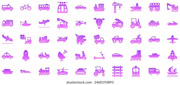 Transportation Glyph Gradient icon pictogram symbol visual illustration Set