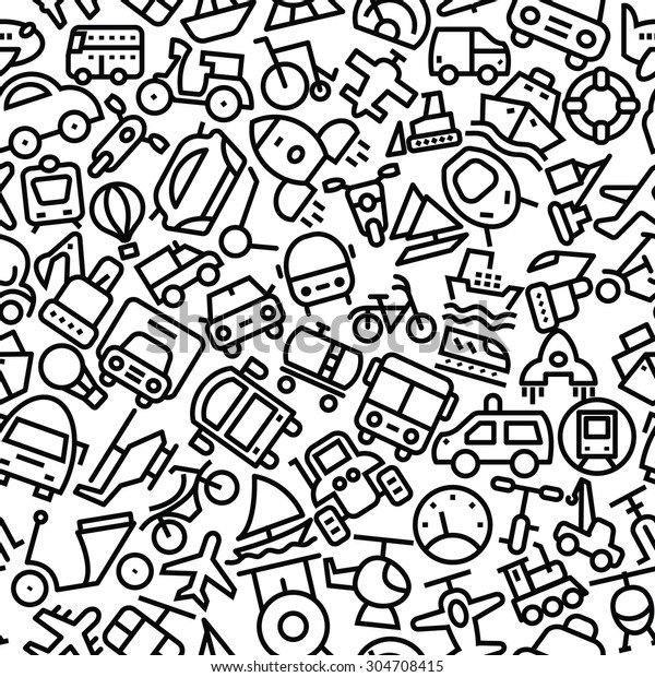 Transportation\
Hand Drawn Sketchy Outline Icon Pattern\
