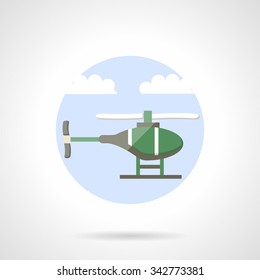 Transportation helicopter, military drone. Aerial vessels round flat color style vector icon. Single web design element for mobile app or website.