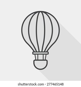 Transportation hot air ballon flat icon with long shadow, line icon