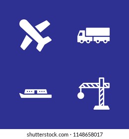 transportation icon. 4 transportation vectors with boat, crane, lorry and plane icons for web and mobile app