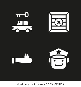 transportation icon. 4 transportation vectors with pilot, car, shipping and submarine icons for web and mobile app