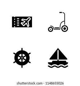 transportation icon. 4 transportation vectors with rudder, scooter, sailboat and plane ticket icons for web and mobile app