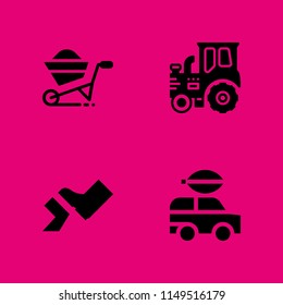 transportation icon. 4 transportation vectors with tractor, electric car, wheelbarrow and pedal icons for web and mobile app