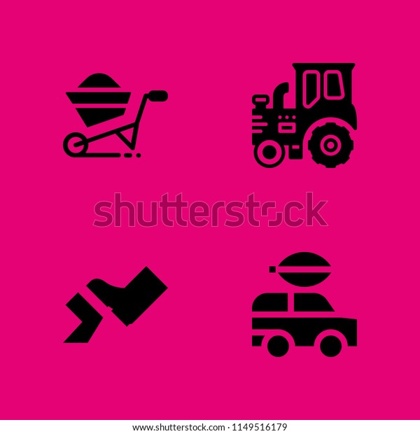 transportation icon. 4 transportation vectors with\
tractor, electric car, wheelbarrow and pedal icons for web and\
mobile app