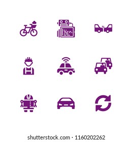 transportation icon. 9 transportation set with helmet, load, traffic and robot vector icons for web and mobile app