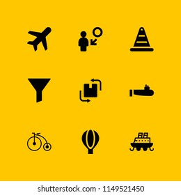 transportation icon. 9 transportation vectors with filter, box, hot air balloon and airplane icons for web and mobile app