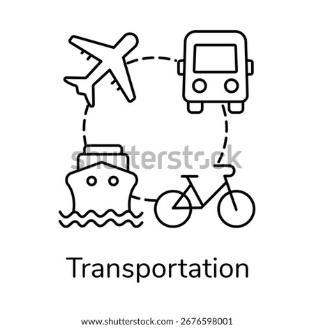 Transportation Icon | Car, Bus, Train, Bike, Logistics Illustration with editable stroke.