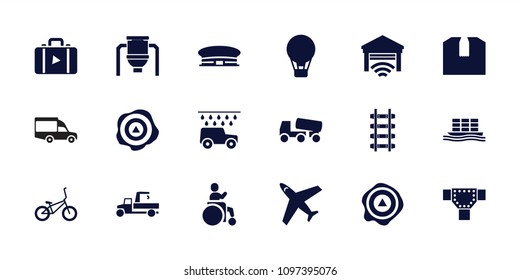 Transportation icon. collection of 18 transportation filled icons such as airport, road, concrete mixer, air balloon. editable transportation icons for web and mobile.