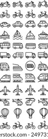 Transportation icon collection motorcycles bicycles cars ships