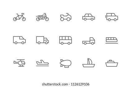 Transportation Icon Design Vector Symbol Bike Motorcycle Quadbike Car Van Jeep Truck Bus Train Airplane Ship