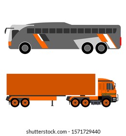 Transportation icon with flat style design. Arranged with isolated vector illustrations. Truck and bus cars