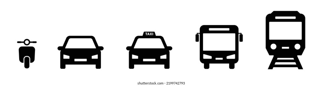 Transportation Icon. Motorcycle, Car, Taxi, Bus, Train Icon, Vector Illustration