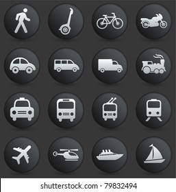 Transportation Icon on Round Black and White Button Collection Original Illustration