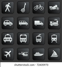 Transportation Icon on Square Black and White Button Collection Original Illustration