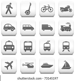Transportation Icon on Square Black and White Button Collection Original Illustration