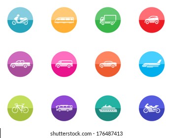 Transportation icon series in color circles. 