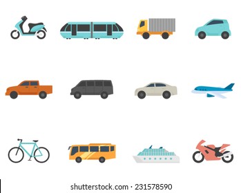 Transportation icon series in flat colors style