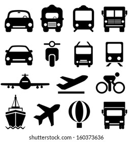 Transportation icon set in black