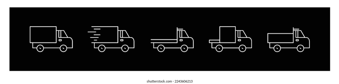 Transportation icon set, car delivery symbol. vector transport icon collection on black background