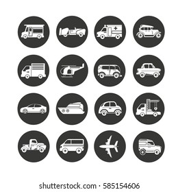 transportation icon set in circle buttons