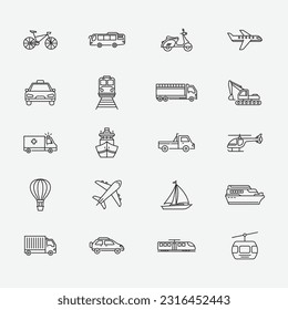 Colección de conjunto de iconos de transporte, diseño simple editable, elementos de ilustración simples