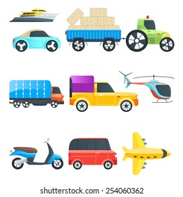 Transportation icon set. Colored illustration