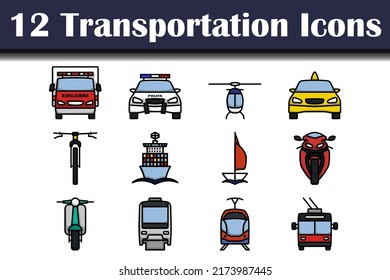 Transportation Icon Set. Editable Bold Outline With Color Fill Design. Vector Illustration.