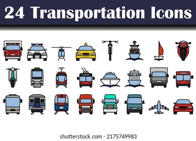 Transportation Icon Set. Editable Bold Outline With Color Fill Design. Vector Illustration.