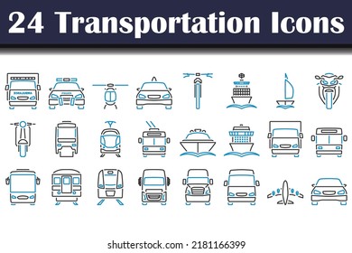 Transportation Icon Set. Editable Bold Outline With Color Fill Design. Vector Illustration.