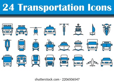 Transportation Icon Set. Editable Bold Outline With Color Fill Design. Vector Illustration.