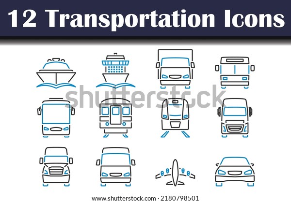 Transportation Icon Set. Editable Bold\
Outline With Color Fill Design. Vector\
Illustration.