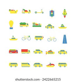 Transportation icon set. flat color icon collection. Containing icons.