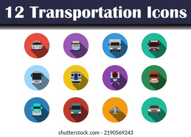 Transportation Icon Set. Flat Design With Long Shadow. Vector illustration.