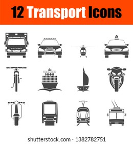 Icono de transporte establecido en la vista frontal. Diseño de galería de símbolos simple. Ilustración vectorial.