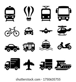 transportation icon set glyph style design